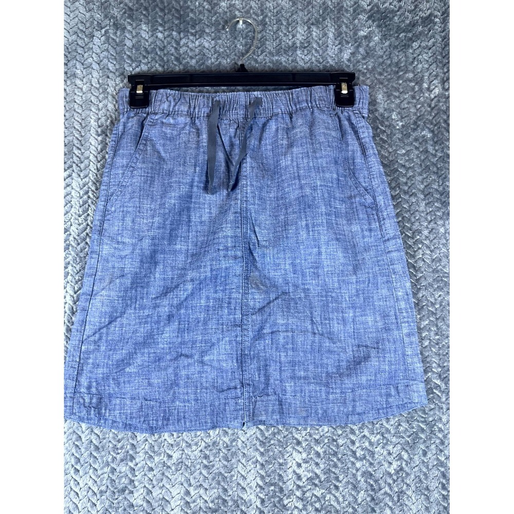 LL Bean Skirt Womens 4 Blue Chambray Drawstring Stretch Favorite Fit 519637